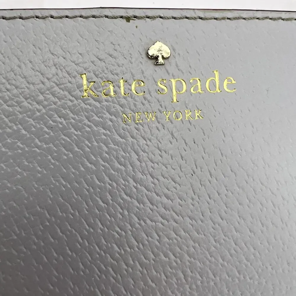 Kate Spade Stacy Wallet Gray Pebbled Leather Bi-Fold Snap Closure Zip Pocket